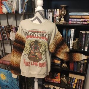 Woodstock Graphic Sweater with Multicolor Sleeves
